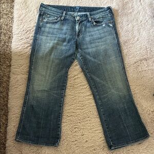 7 For All Mankind Cropped Mid-Blue Jeans